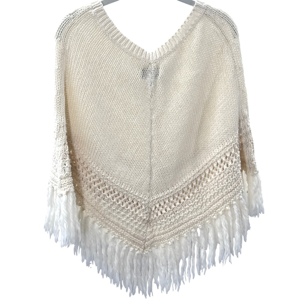 American Eagle Poncho Sweater XS/S Cream Fringe Open Knit Boho Y2K